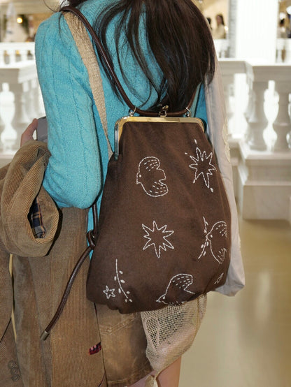Bird Embroidered Kiss Lock Backpack