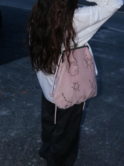 Bird Embroidered Kiss Lock Backpack