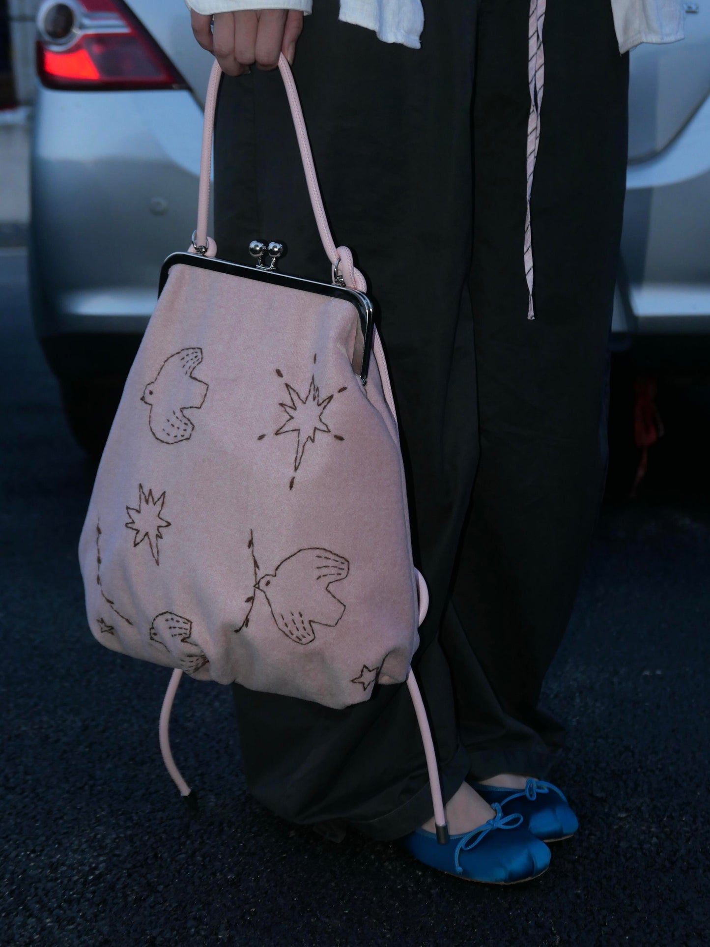 Bird Embroidered Kiss Lock Backpack