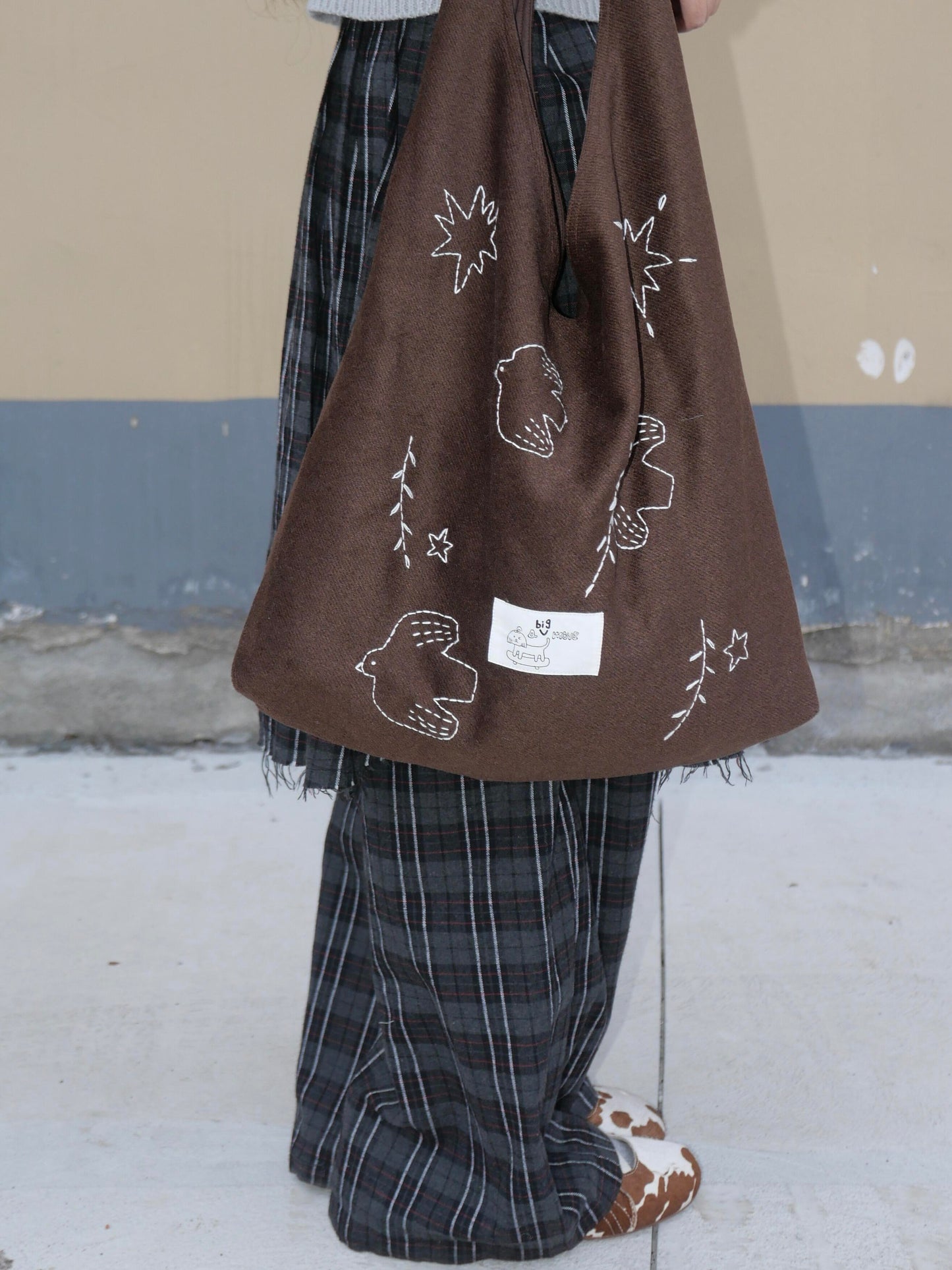 Bird Embroidered Soft Shoulder Bag