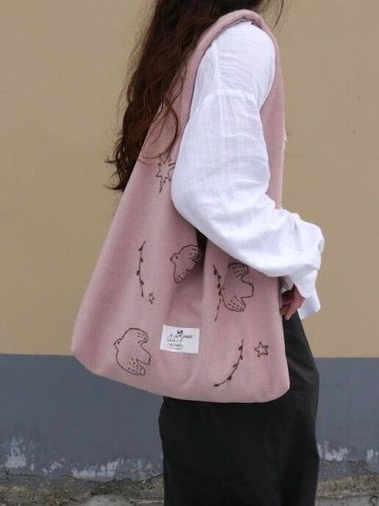 Bird Embroidered Soft Shoulder Bag