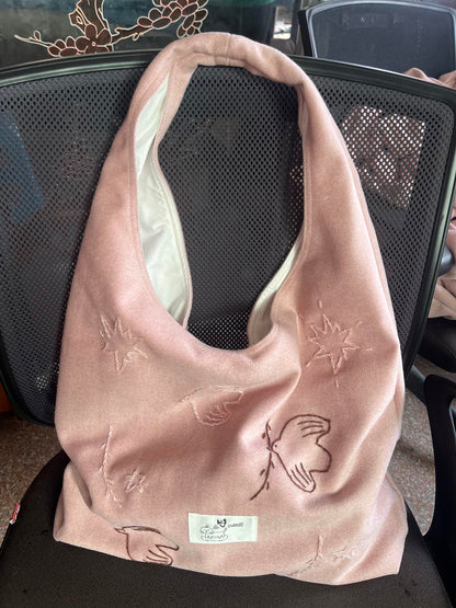 Bird Embroidered Soft Shoulder Bag