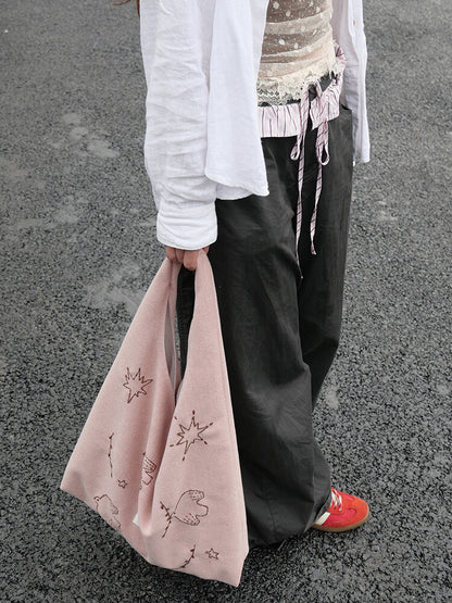 Bird Embroidered Soft Shoulder Bag