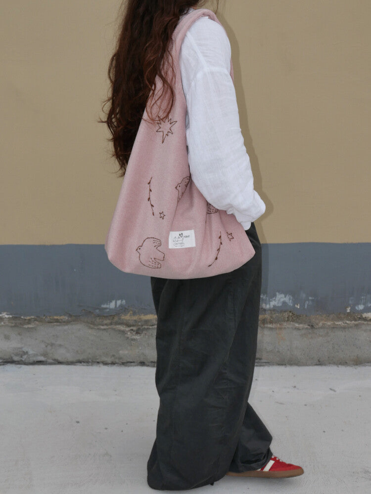 Bird Embroidered Soft Shoulder Bag
