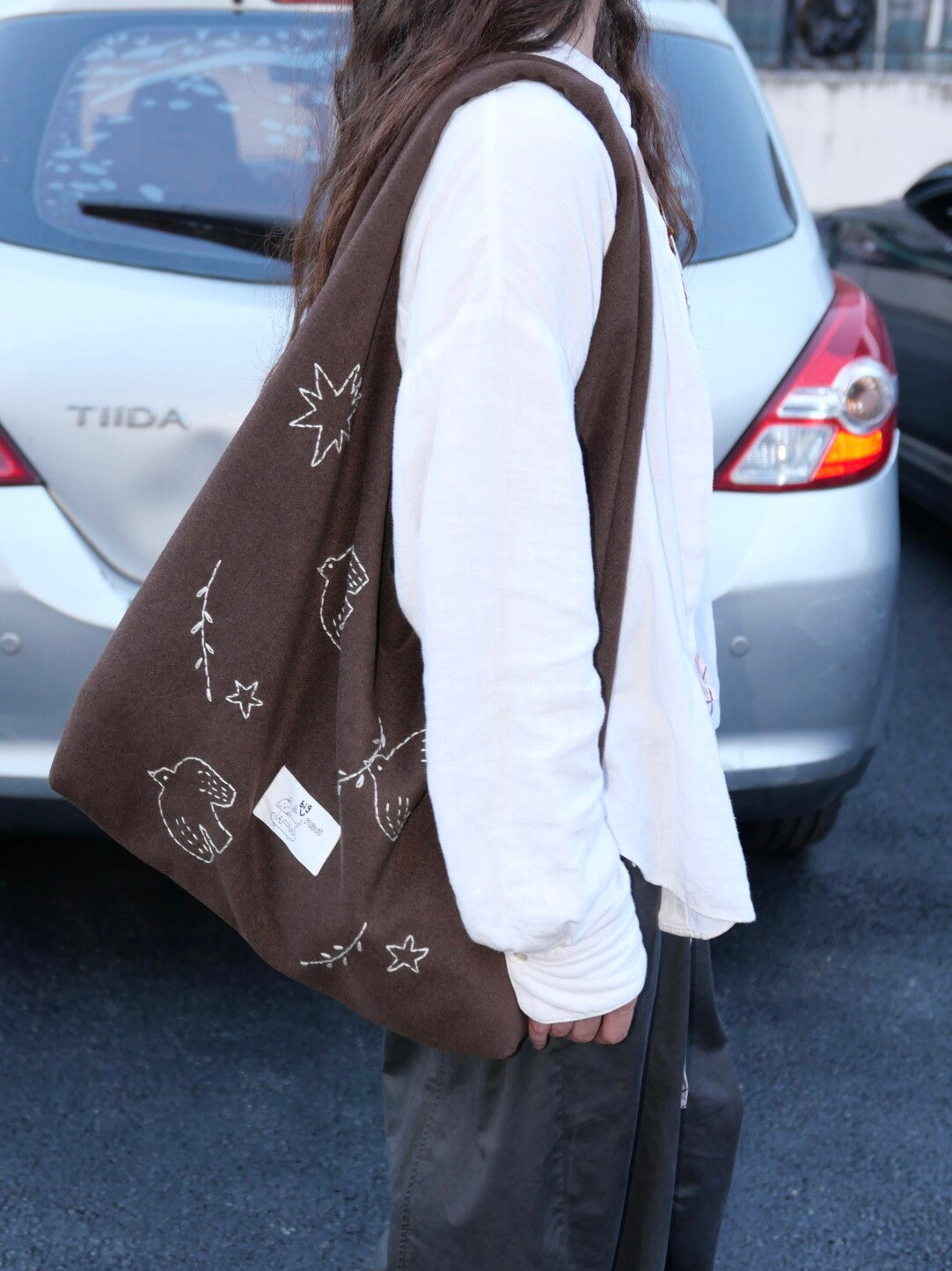 Bird Embroidered Soft Shoulder Bag