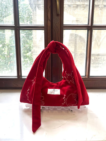 Bird Embroidered Tie-Strap Soft Shoulder Crossbody Bag