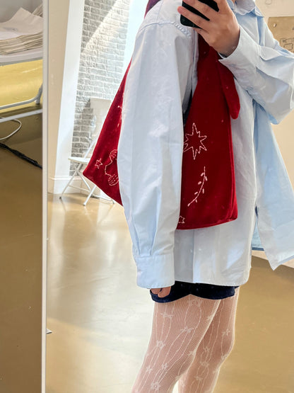 Bird Embroidered Tie-Strap Soft Shoulder Crossbody Bag