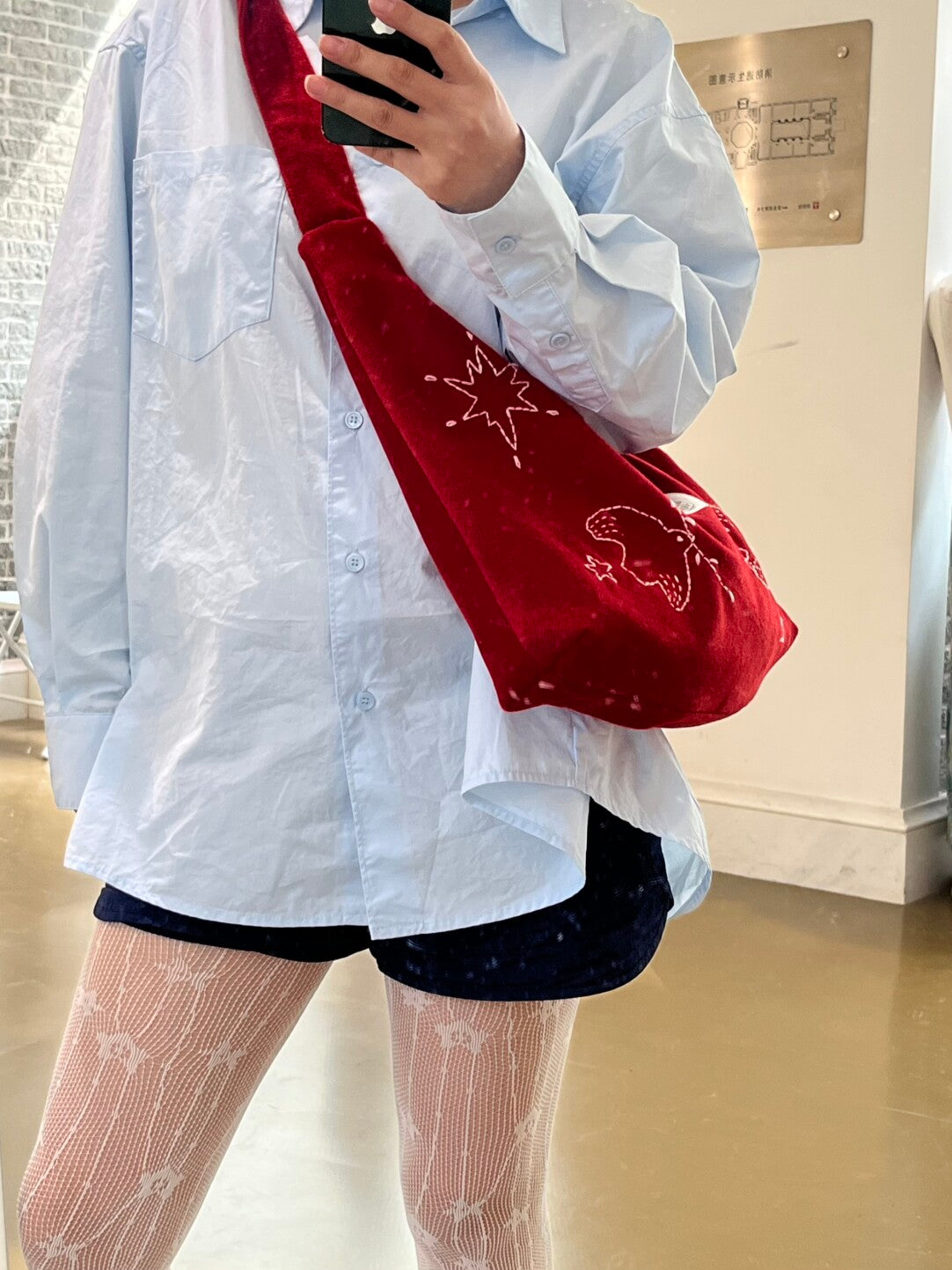 Bird Embroidered Tie-Strap Soft Shoulder Crossbody Bag