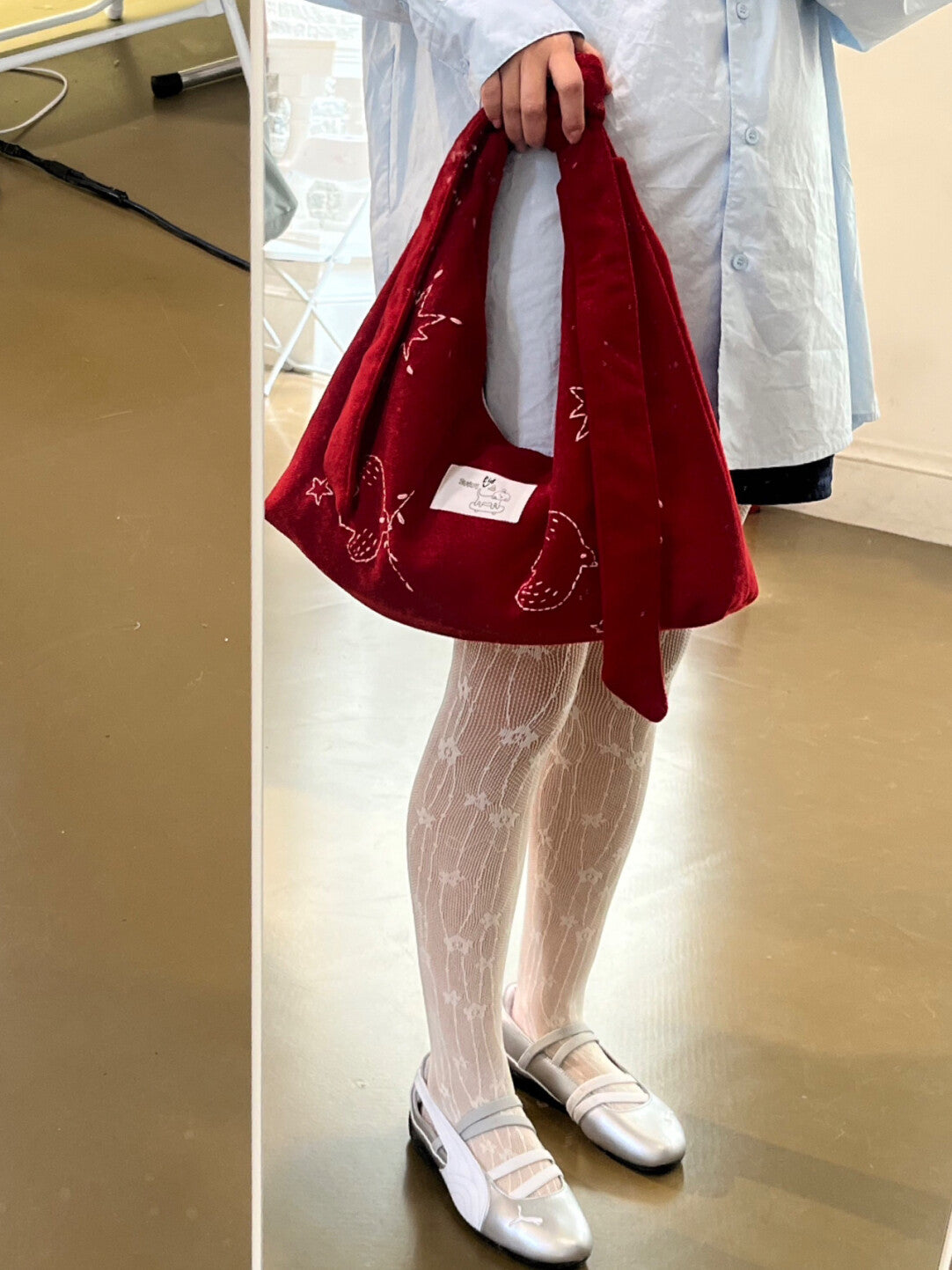 Bird Embroidered Tie-Strap Soft Shoulder Crossbody Bag