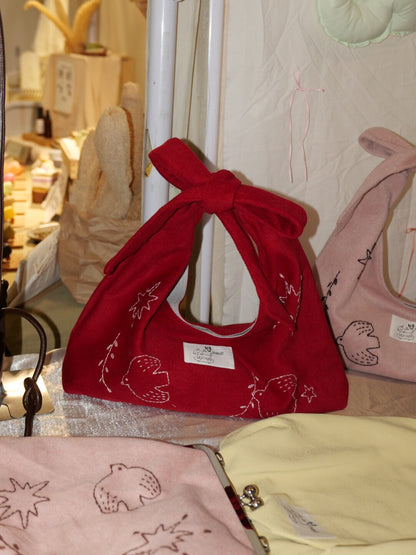 Bird Embroidered Tie-Strap Soft Shoulder Crossbody Bag