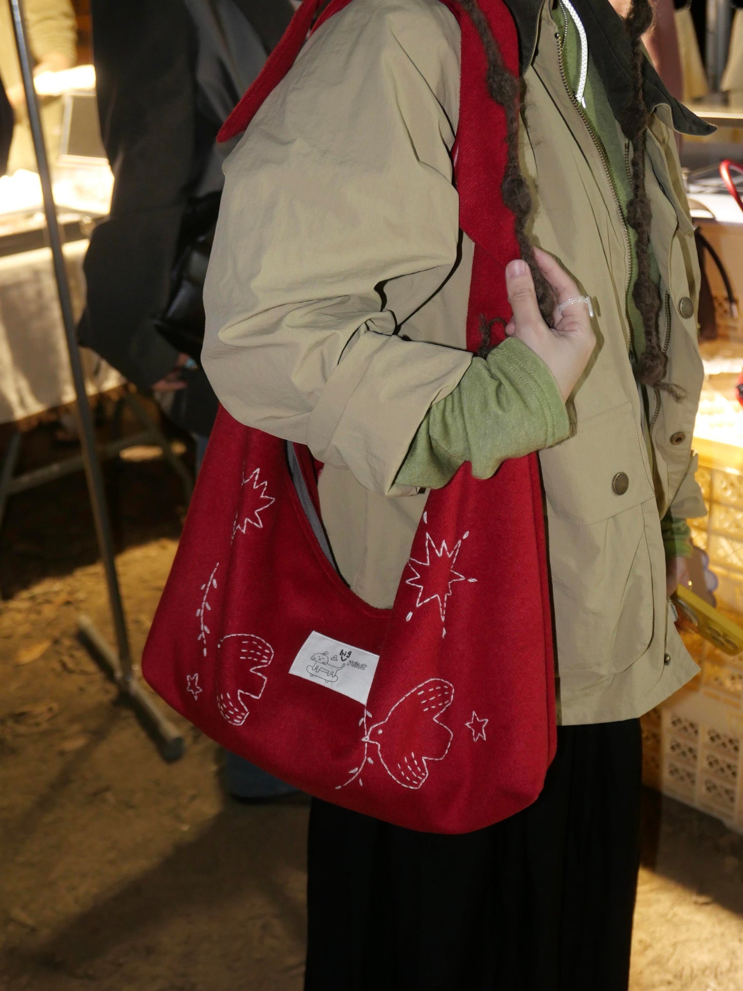 Bird Embroidered Tie-Strap Soft Shoulder Crossbody Bag