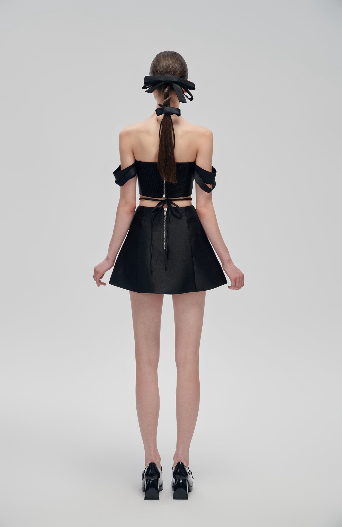 Black Bow Top and Mini Skirt Set