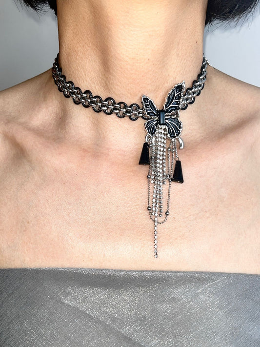 Black Butterfly Tassel Chain Choker