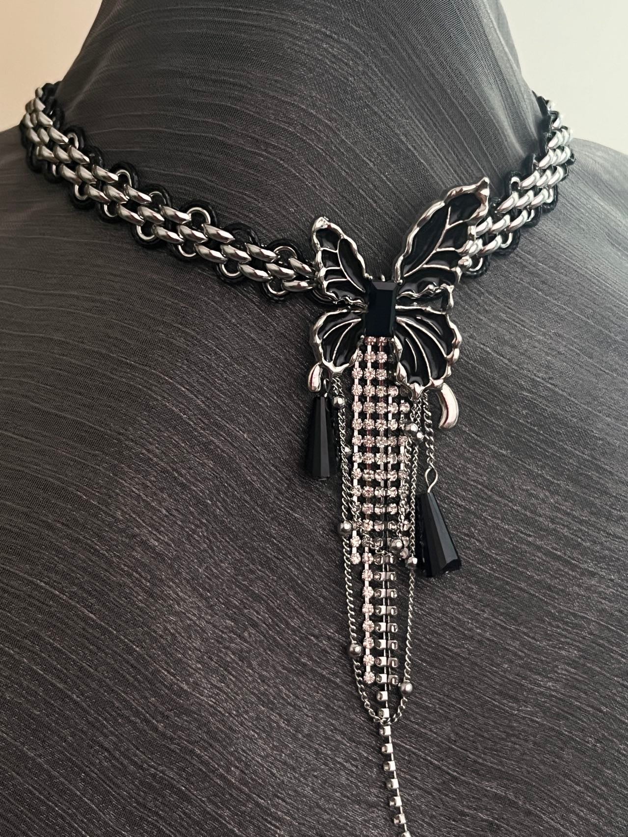 Black Butterfly Tassel Chain Choker