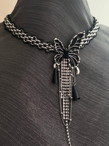 Black Butterfly Tassel Chain Choker
