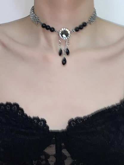 Black Drops Tassel Choker Necklace