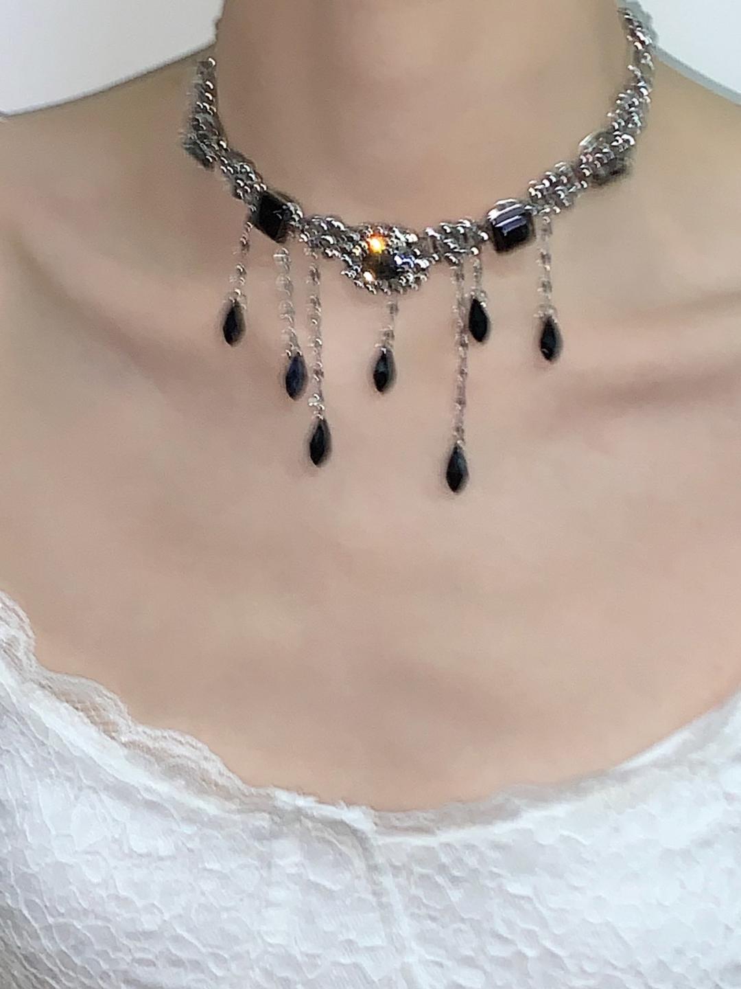 Black Drops Tassel Choker Necklace