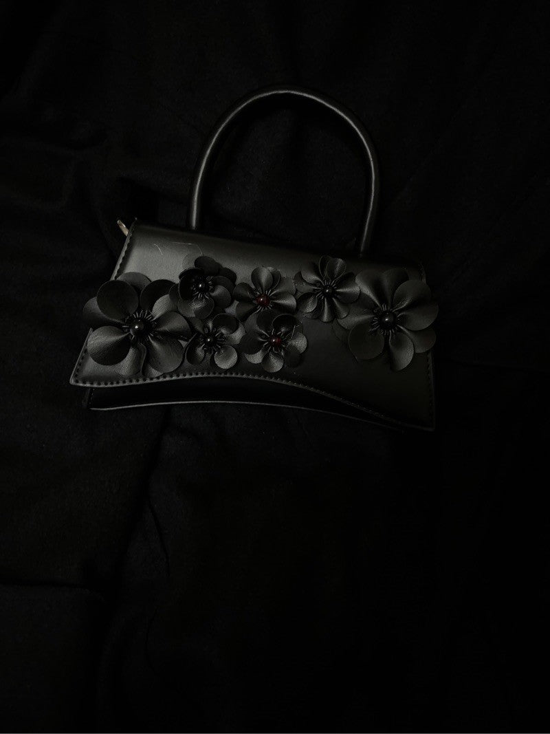 Black Flowers Baguette Bag