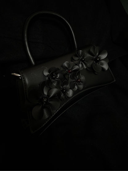Black Flowers Baguette Bag