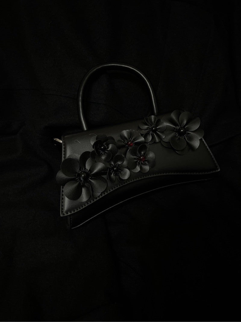 Black Flowers Baguette Bag