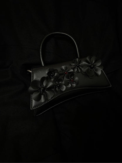 Black Flowers Baguette Bag