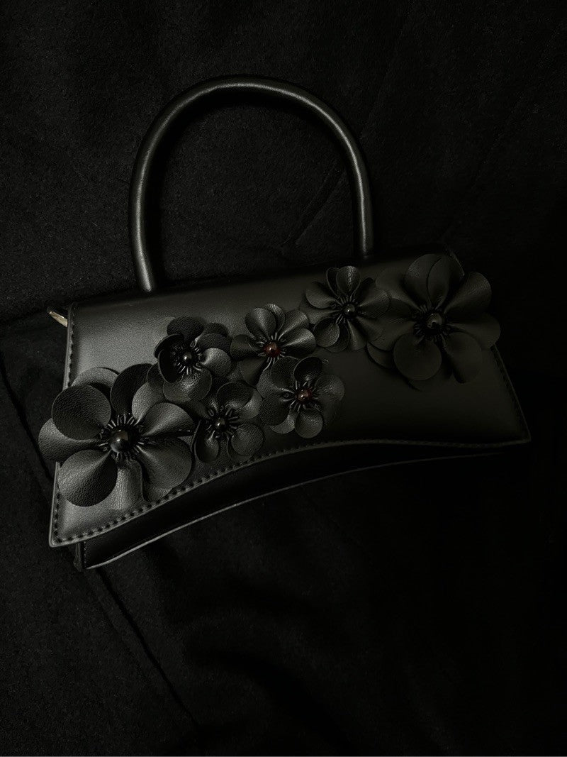 Black Flowers Baguette Bag