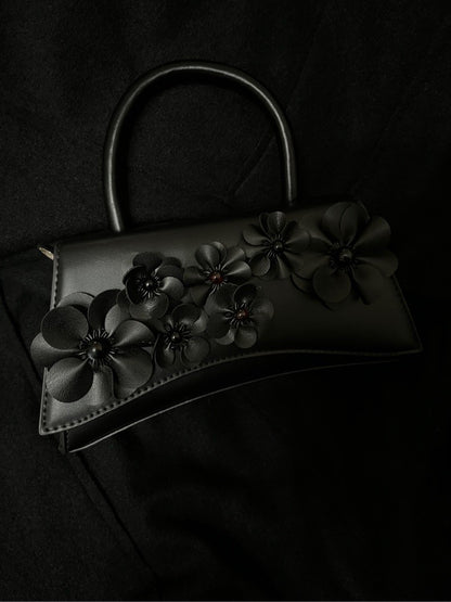 Black Flowers Baguette Bag