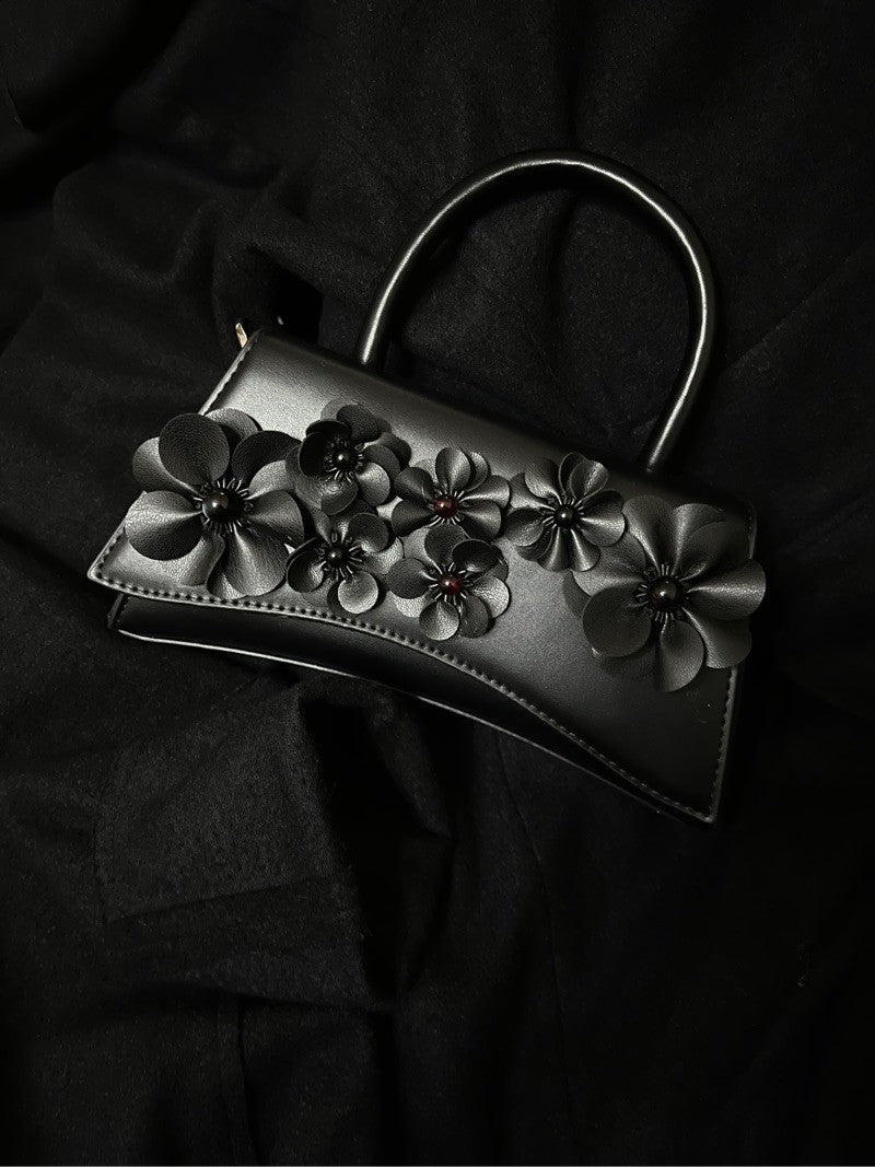 Black Flowers Baguette Bag