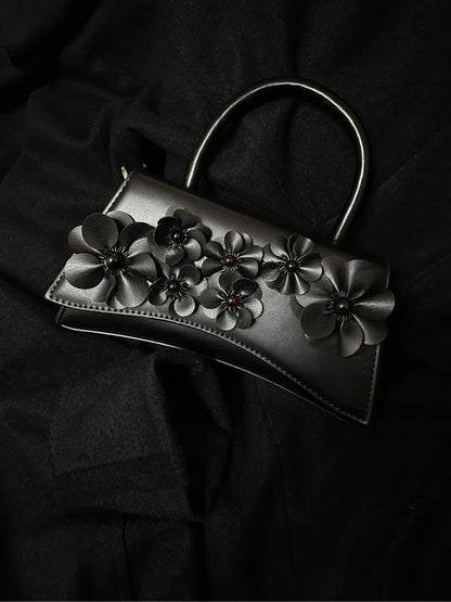 Black Flowers Baguette Bag