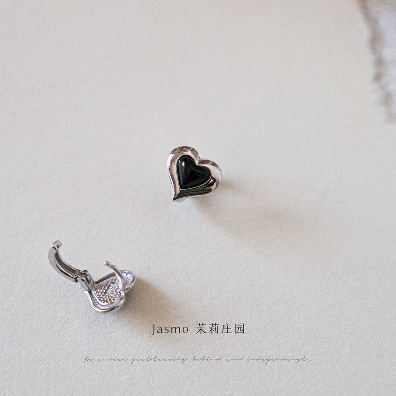Black Onyx Heart Earrings