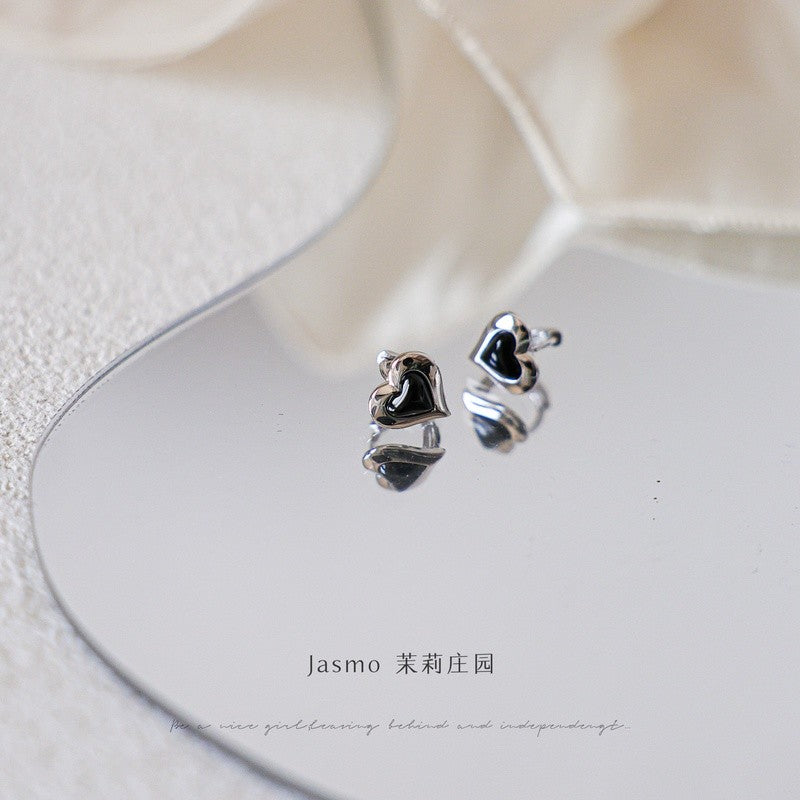 Black Onyx Heart Earrings