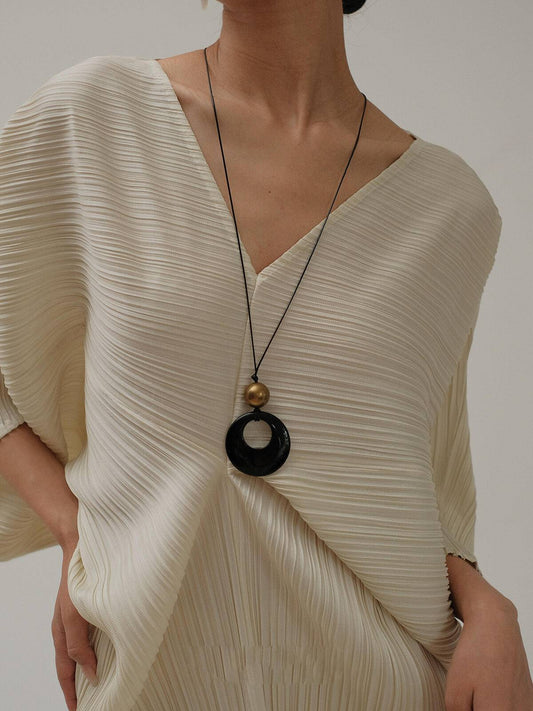 Black Onyx Pendant Braided Rope Necklace