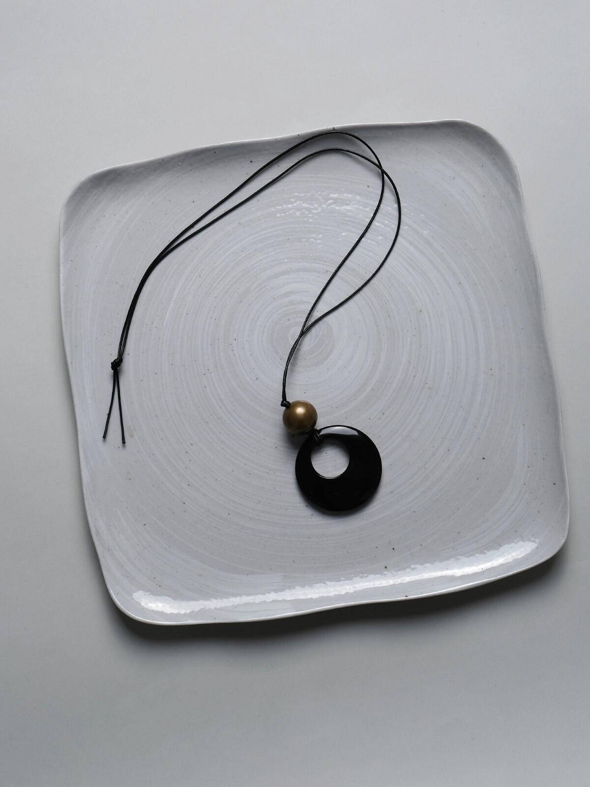 Black Onyx Pendant Braided Rope Necklace