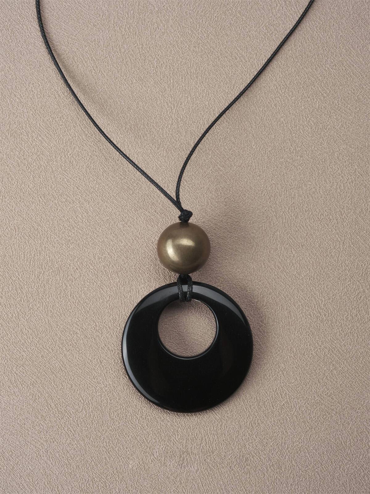 Black Onyx Pendant Braided Rope Necklace