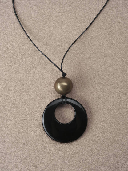 Black Onyx Pendant Braided Rope Necklace