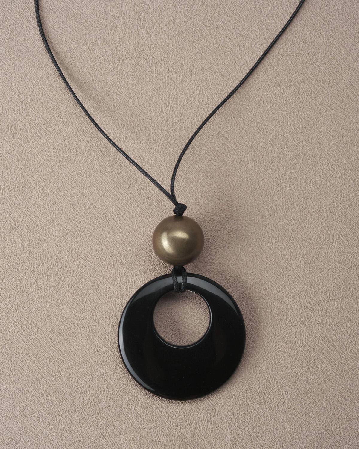 Black Onyx Pendant Braided Rope Necklace