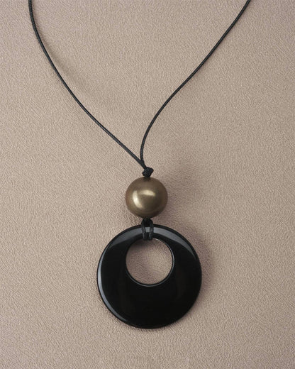 Black Onyx Pendant Braided Rope Necklace