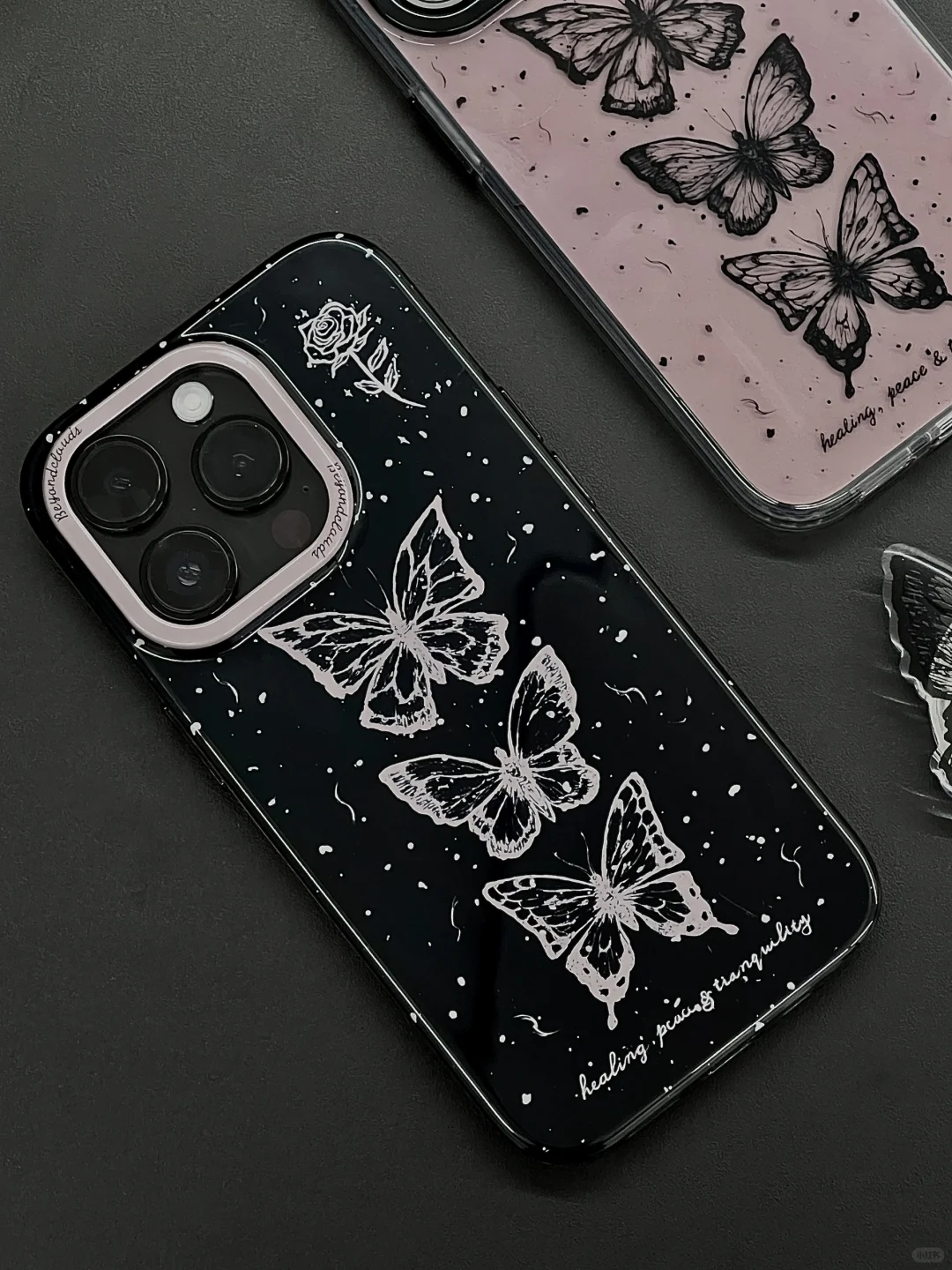Black Pink Butterflies Printed Phone Case