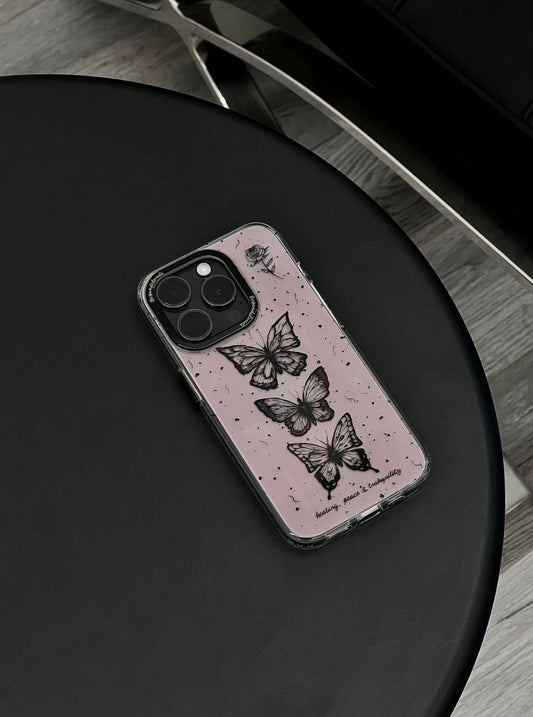 Black Pink Butterflies Printed Phone Case | iPhone Case | Three Fleas