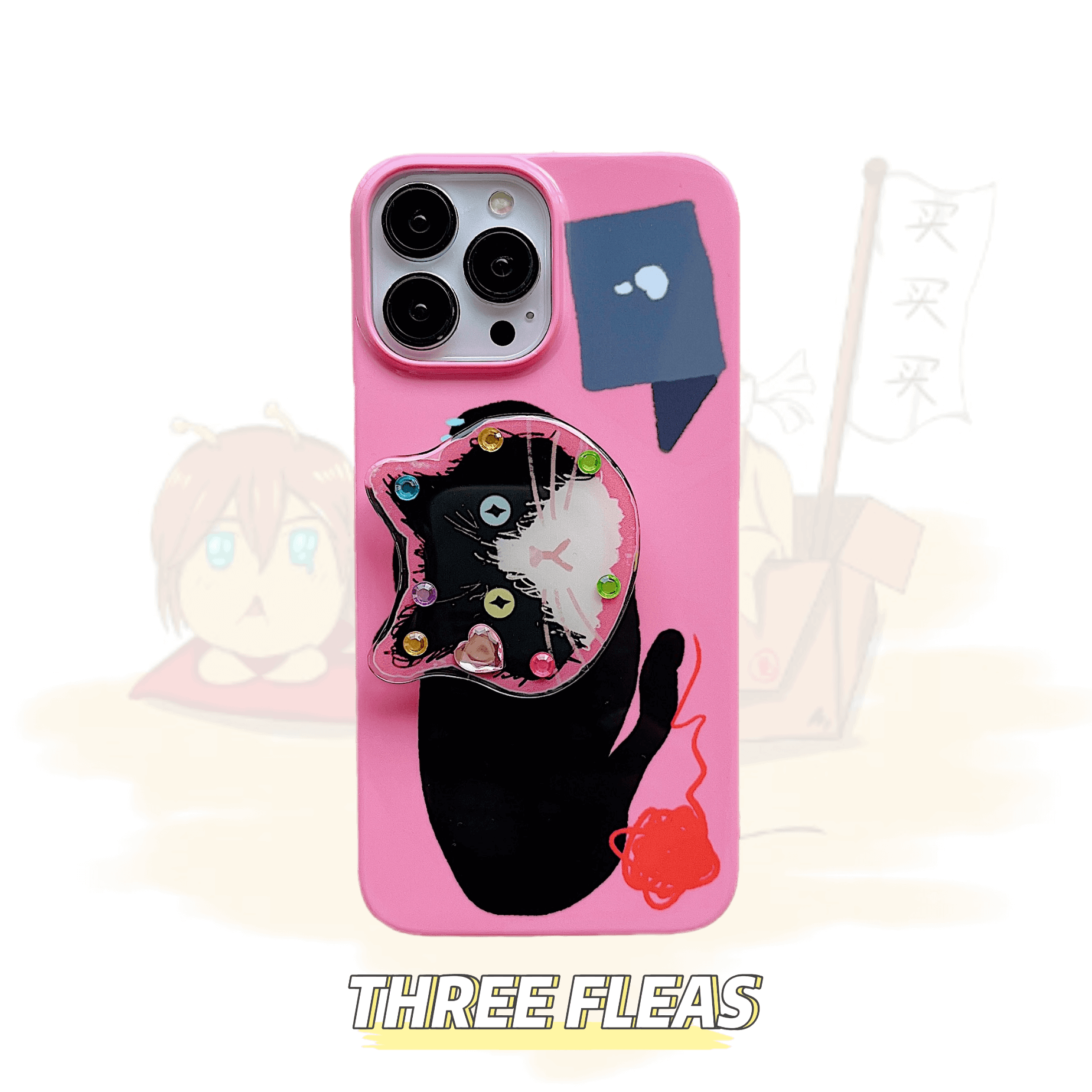 Black Pink kitten phone case | phone accessories | Three Fleas