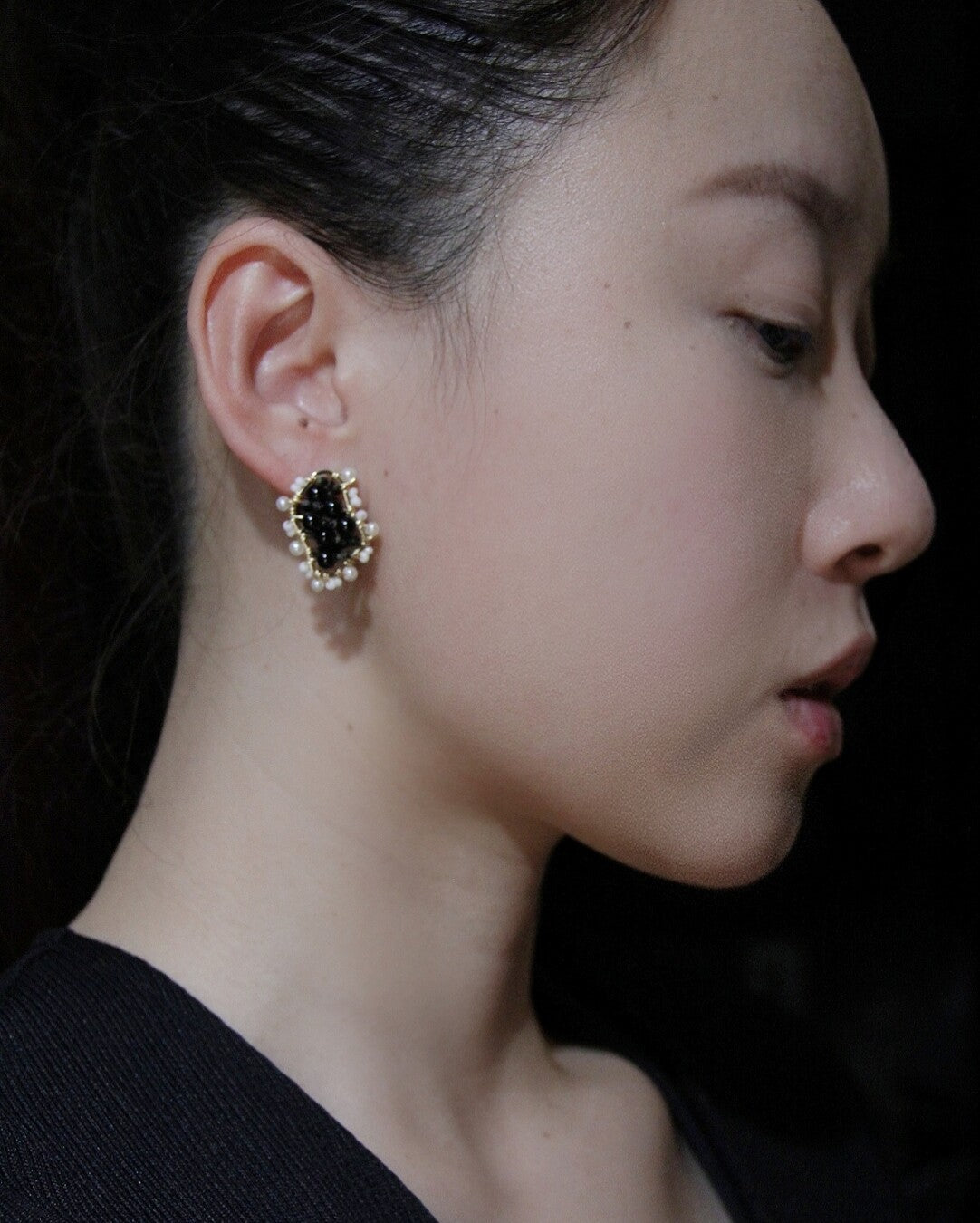 Black White Irregular Beaded Earrings