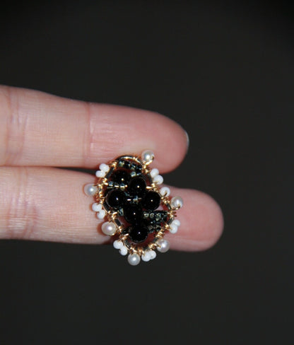 Black White Irregular Beaded Earrings