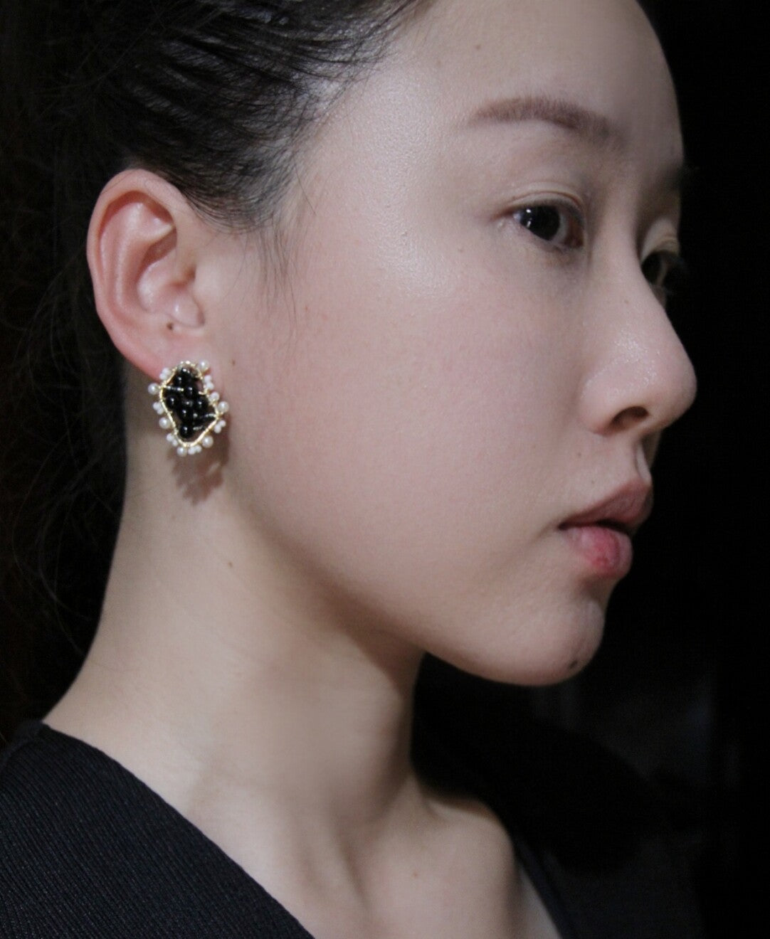 Black White Irregular Beaded Earrings