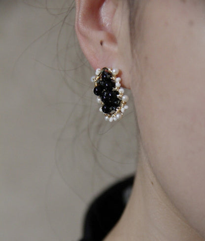Black White Irregular Beaded Earrings
