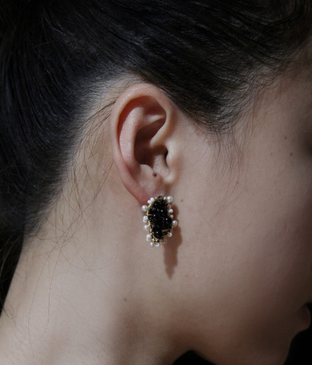 Black White Irregular Beaded Earrings