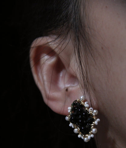 Black White Irregular Beaded Earrings