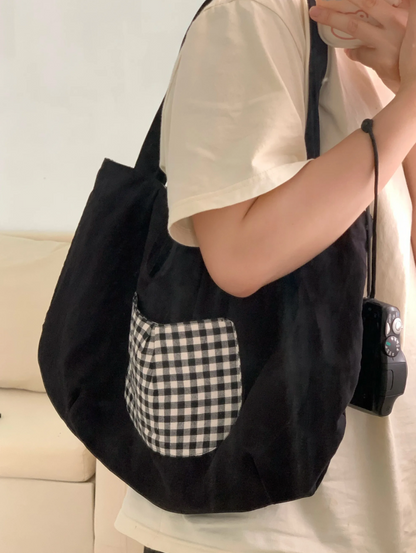 Black White Plaid Doubleface Tote Bag