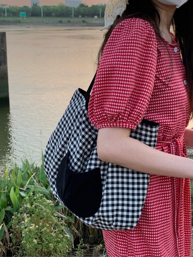 Black White Plaid Doubleface Tote Bag