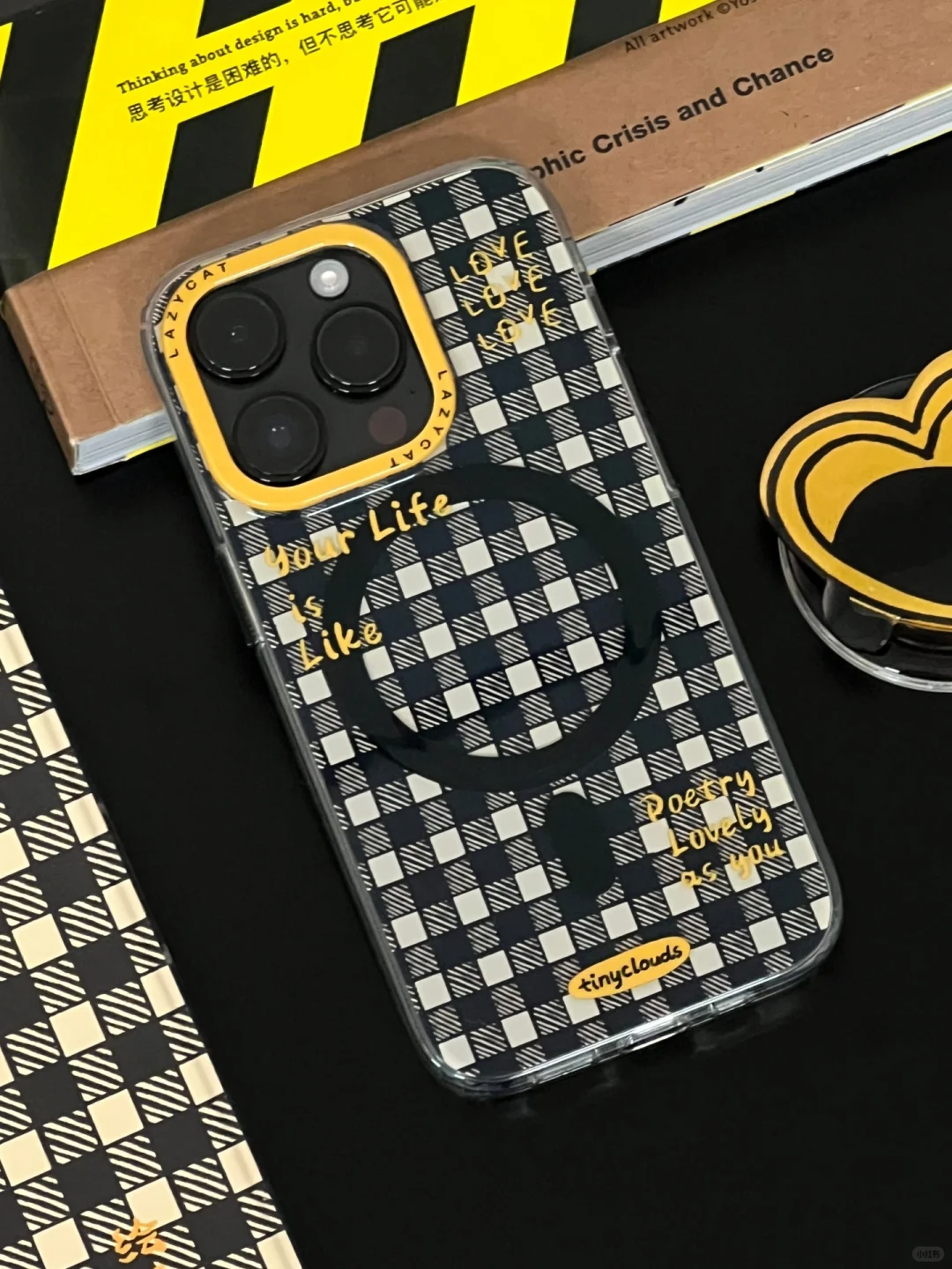 Black White Plaid Phone Case with MagSafe