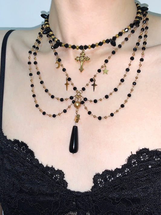 Black Widow Tassel Layered Choker